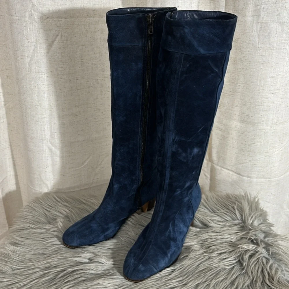 Vintage 70s Blue Suede Knee-High Women’s Boots